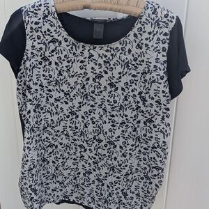 Ann Taylor Navy and White Floral Blouse